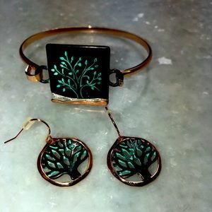 Copper Earring Tree Bracelet Set Art Handmade